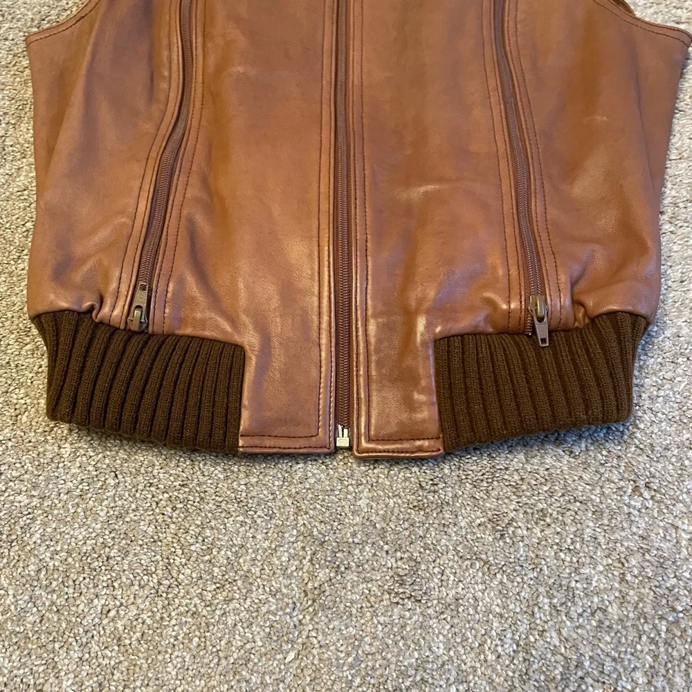 VTG Moda International Brown Leather Vest with Faux Fur Size M Aviator Bomber - Picture 6 of 13